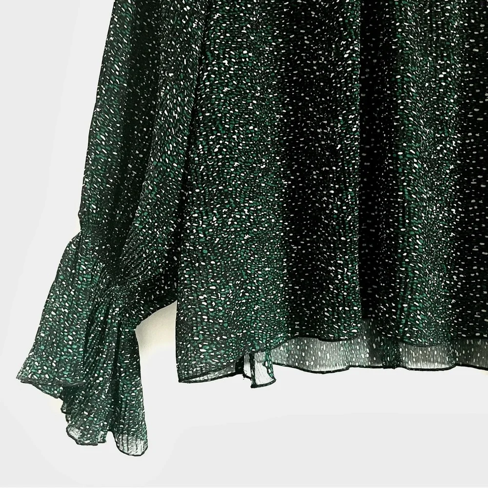 Zara Oversize Chiffon Pleated High Ruffle Neck Semi Sheer Blouse Oversize XS EUC